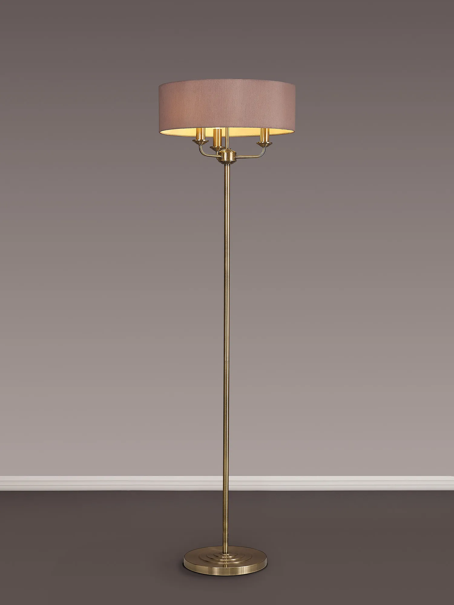 Banyan 45cm 3 Light Floor Lamp Antique Brass, Taupe DK0906  Deco Banyan AB TA